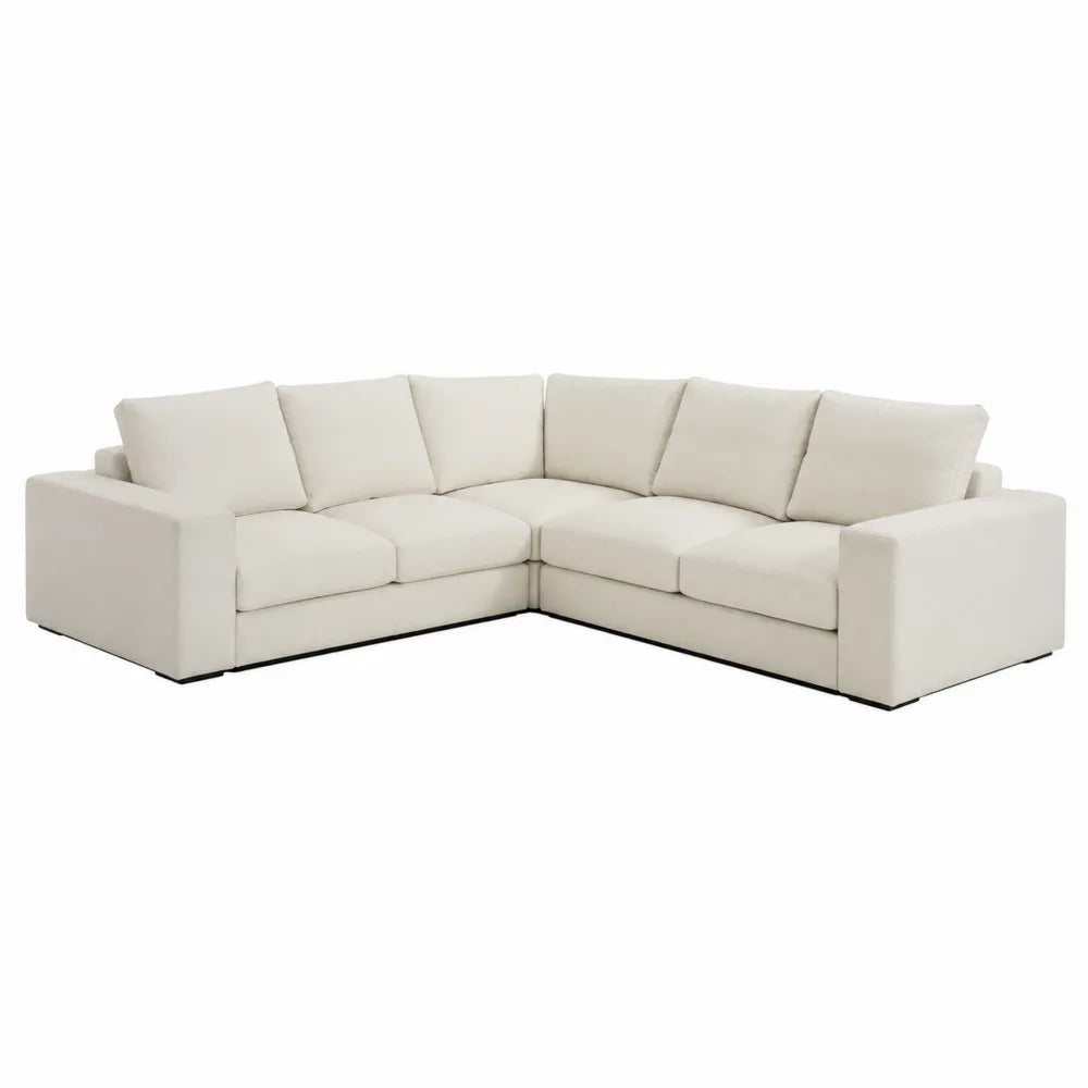 Canapé d’angle modulable 5 places en tissu polyester beige forme L 270 x 200 x 85 cm