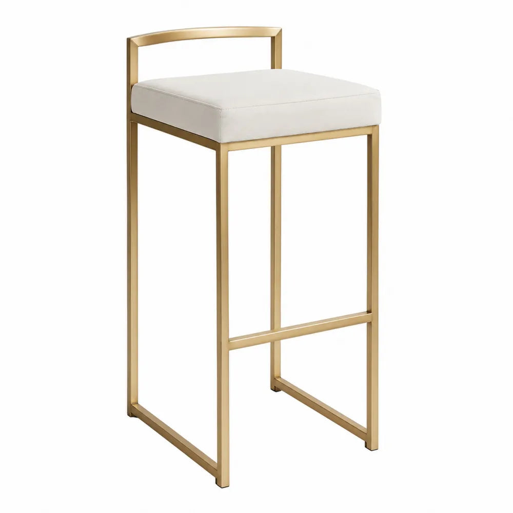 Tabouret de bar avec dossier 40 x 45 x 95 cm environ acier doré assise rembourrée similicuir blanc cassé