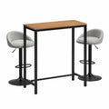 Ensemble de bar 3 pièces table haute 120 x 40 x 100 cm plateau bois et structure acier noir avec 2 tabourets réglables gris