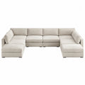 Canapé modulaire en U 5 places en tissu polyester beige clair 320 x 155 x 82 cm