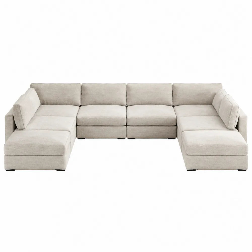 Canapé modulaire en U 5 places en tissu polyester beige clair 320 x 155 x 82 cm