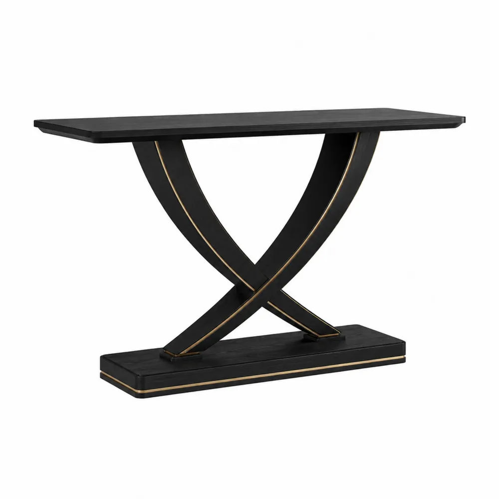 Console rectangulaire plateau MDF noir structure métal doré 120 x 35 x 80 cm