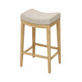 Tabouret de bar fixe 45 x 35 x 65 cm environ bois naturel assise rembourrée tissu beige sans dossier
