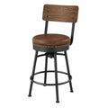 Tabouret de bar avec dossier 45 x 45 x 95 cm environ cuir synthétique marron bois et acier noir assise rembourrée