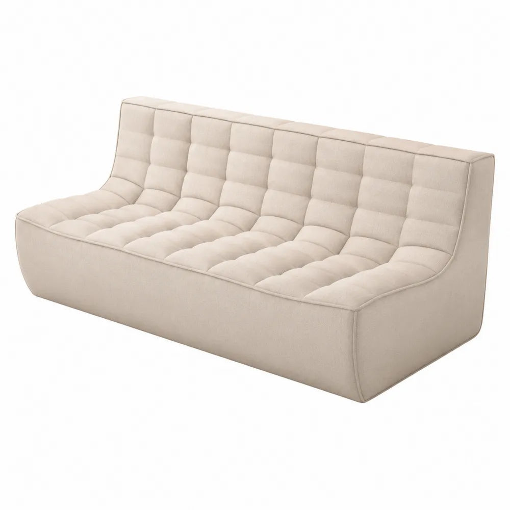 Canapé 2 places banquette capitonné sans accoudoirs tissu polyester beige 180 x 88 x 78 cm