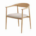 Chaise de salle à manger avec accoudoirs 58 x 55 x 78 cm bois d'hévéa massif tissu polyester beige dossier courbé