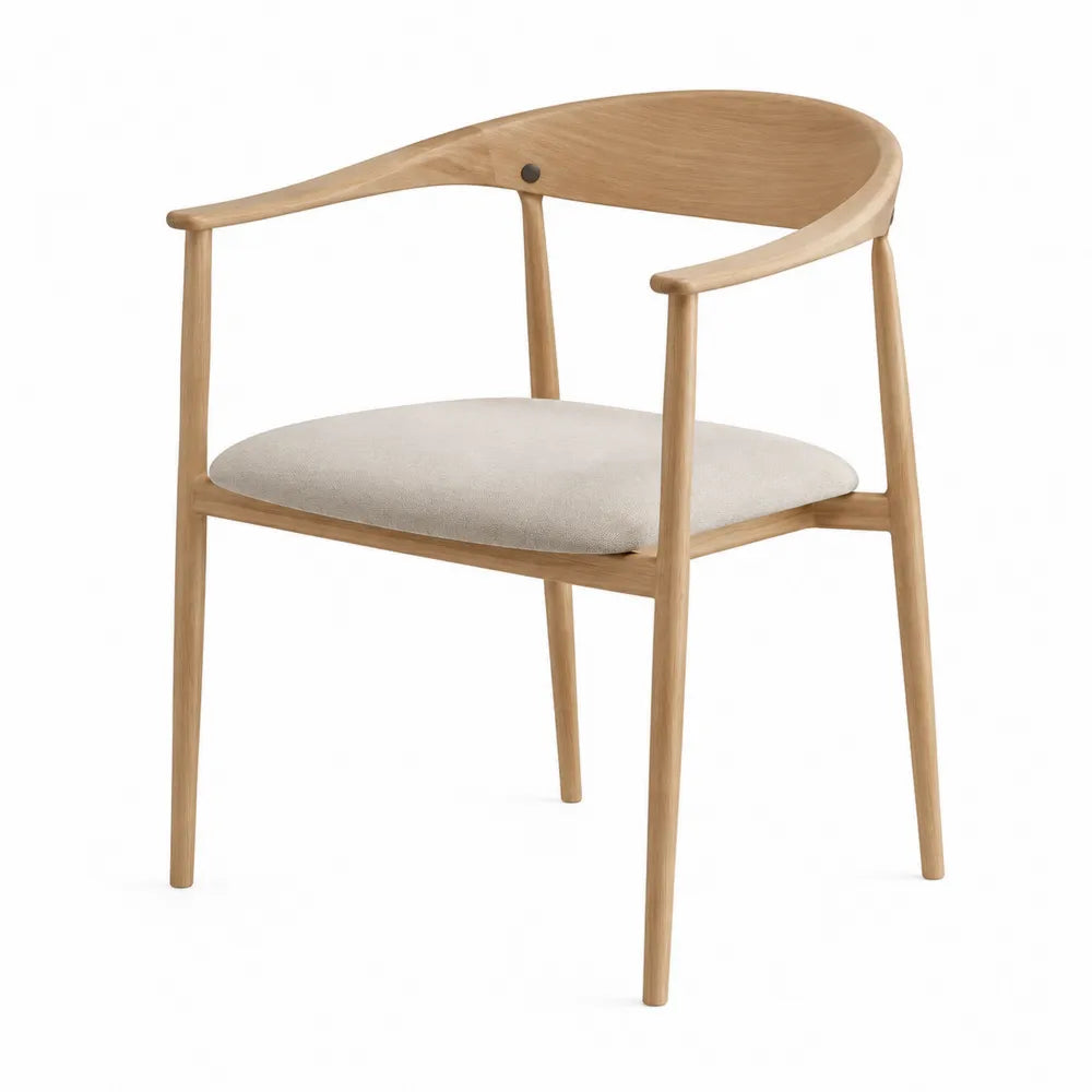 Chaise de salle à manger avec accoudoirs 58 x 55 x 78 cm bois d'hévéa massif tissu polyester beige dossier courbé