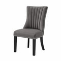 Chaise de salle à manger 55 x 62 x 97 cm tissu velours polyester gris foncé pieds bois noir clous décoratifs argentés