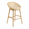 Tabouret de bar avec dossier cannage rotin naturel 56 x 56 x 96 cm bois massif polyester beige assise rembourrée