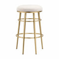 Tabouret de bar rond sans dossier 45 x 45 x 75 cm bouclé polyester écru et acier doré assise rembourrée