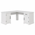 Bureau d’angle en L 160 x 140 x 76 cm MDF blanc avec 2 portes et 1 tiroir et passe-câble