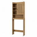 Meuble de rangement sur pied 64 x 24 x 170 cm bois effet chêne clair porte à lamelles étagères ouvertes