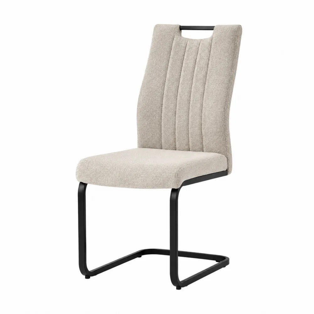 Chaise de salle à manger 46 x 58 x 98 cm tissu polyester gris piètement luge en acier noir dossier rembourré sans accoudoirs