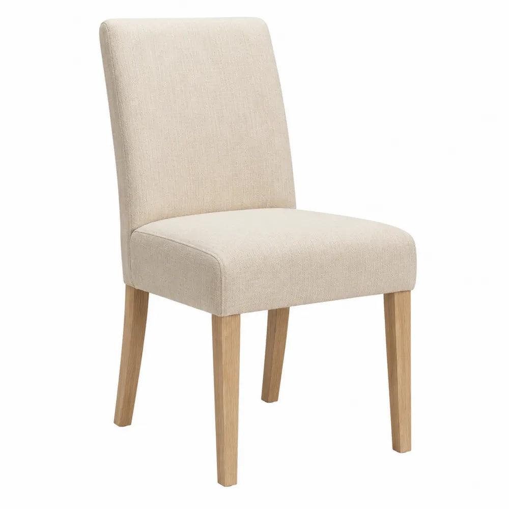 Chaise de salle à manger 47 x 57 x 93 cm tissu polyester beige bois d’hévéa naturel dossier droit rembourré