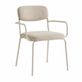 Chaise de salle à manger avec accoudoirs 58 x 56 x 78 cm tissu polyester beige acier peint crème dossier rembourré