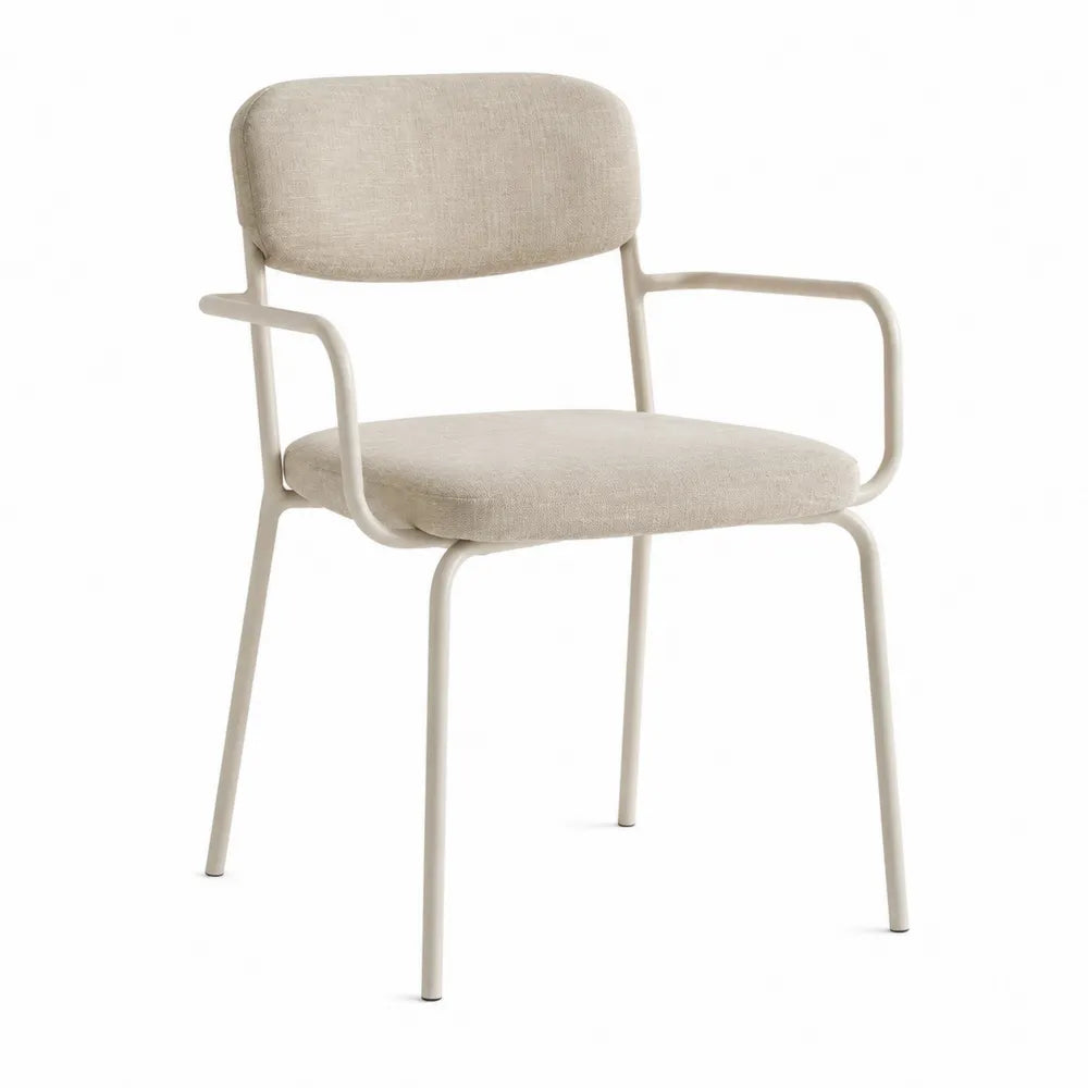 Chaise de salle à manger avec accoudoirs 58 x 56 x 78 cm tissu polyester beige acier peint crème dossier rembourré