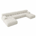 Canapé modulaire en U 6 places en bouclette polyester beige clair 360 x 190 x 72 cm
