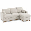 Canapé modulaire d’angle 4 places avec méridienne droite revêtement polyester beige clair dimensions non spécifiées