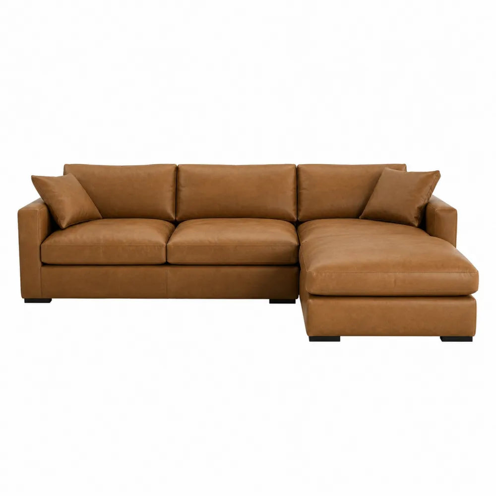 Canapé d’angle modulaire 4 places avec méridienne droite en revêtement PU marron cognac 280 x 165 x 82 cm