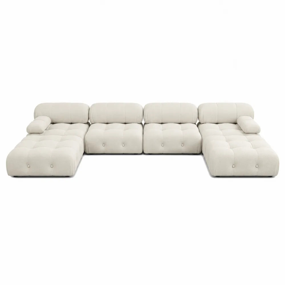 Canapé modulable en U 6 places tissu bouclé beige clair 360 x 170 x 72 cm
