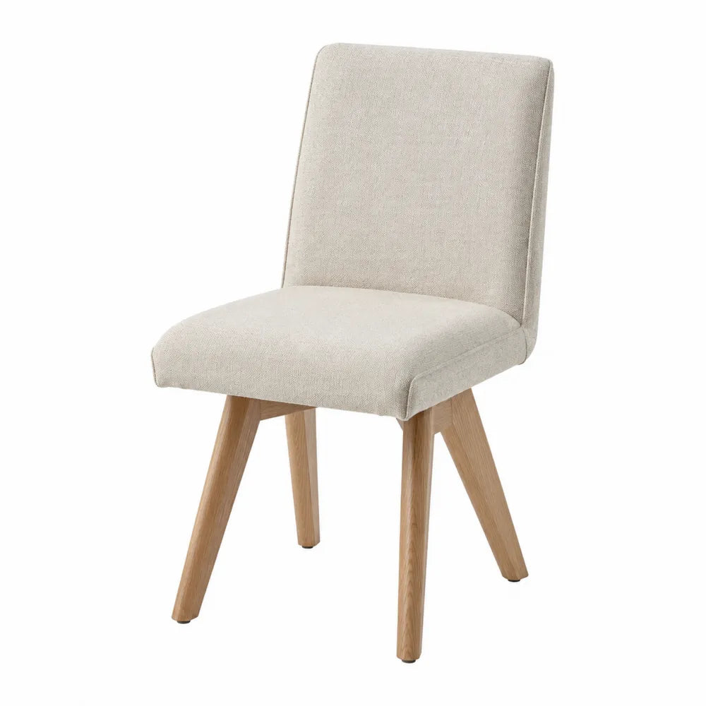 Chaise de salle à manger rembourrée 46 x 58 x 88 cm bois d’hévéa naturel tissu polyester beige dossier rectangulaire sans accoudoirs