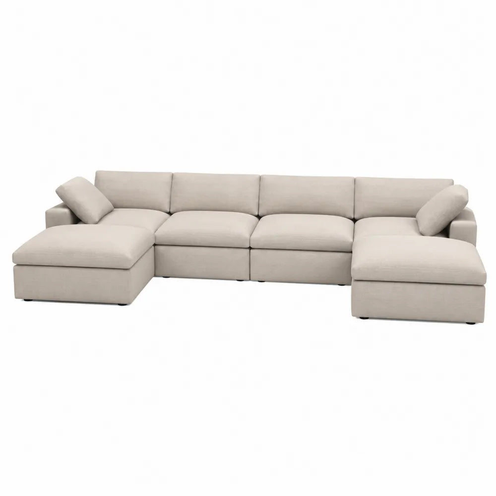 Canapé modulable en U 6 places tissu bouclé écru 360 x 170 x 72 cm