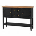 Console de rangement rectangulaire avec 2 portes 4 tiroirs et étagère basse bois naturel MDF noir détails dorés