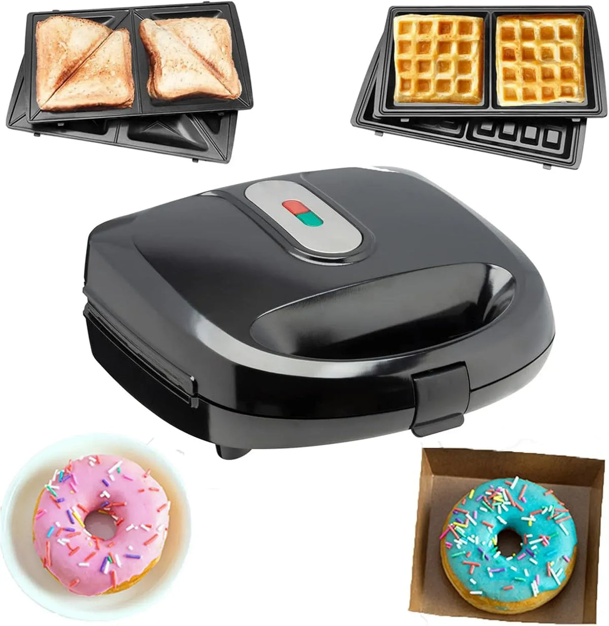 Machine à donuts, 750 W, machine à beignets, Plaque antiadhésive 6 en 1, Appareil à Petit-déjeun