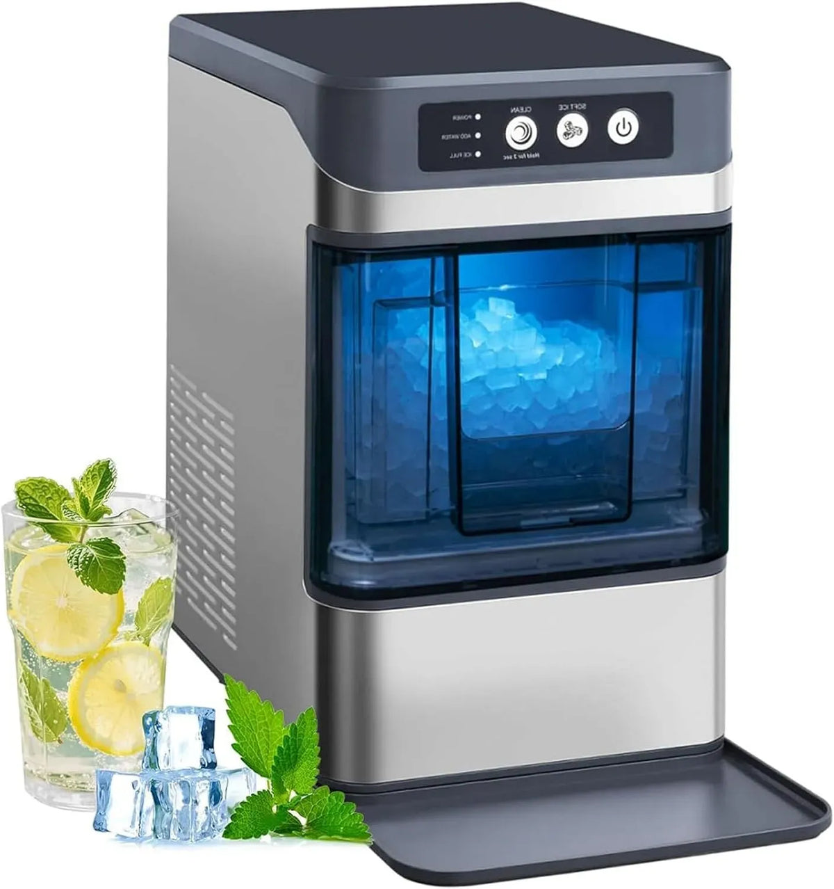Machine à glaçons, 1,5 L, grand réservoir, capacité de production de 17 kg par jour, élimination rapide des glaçons en 8 minutes