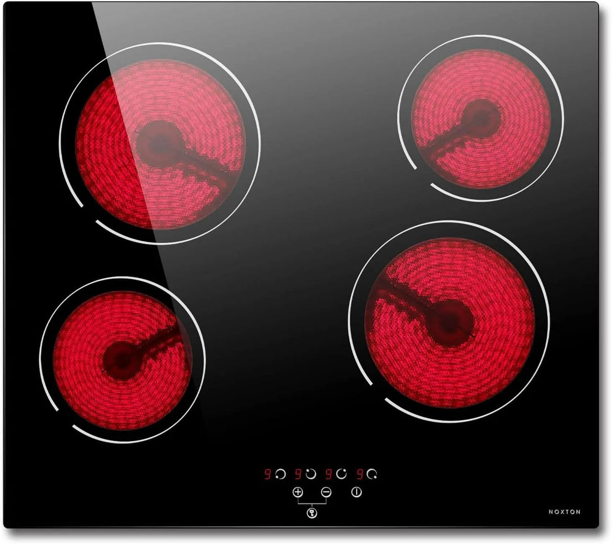 Plaque vitrocéramique, 60 CM, 4 foyers, 6000 W, encastrable, tactile, verrouillage, 9 Niveaux de Puissance, 6000W, Plaque de Cuisson Electrique