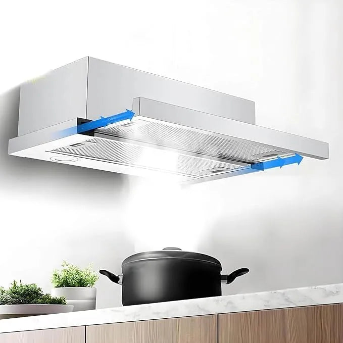 Hotte aspirante, 70 cm, hotte de cuisine, éclairage LED, silencieux, acier inoxydable, Filtration à 3 Couches et Ventilation à 2 Vitesses pour Une