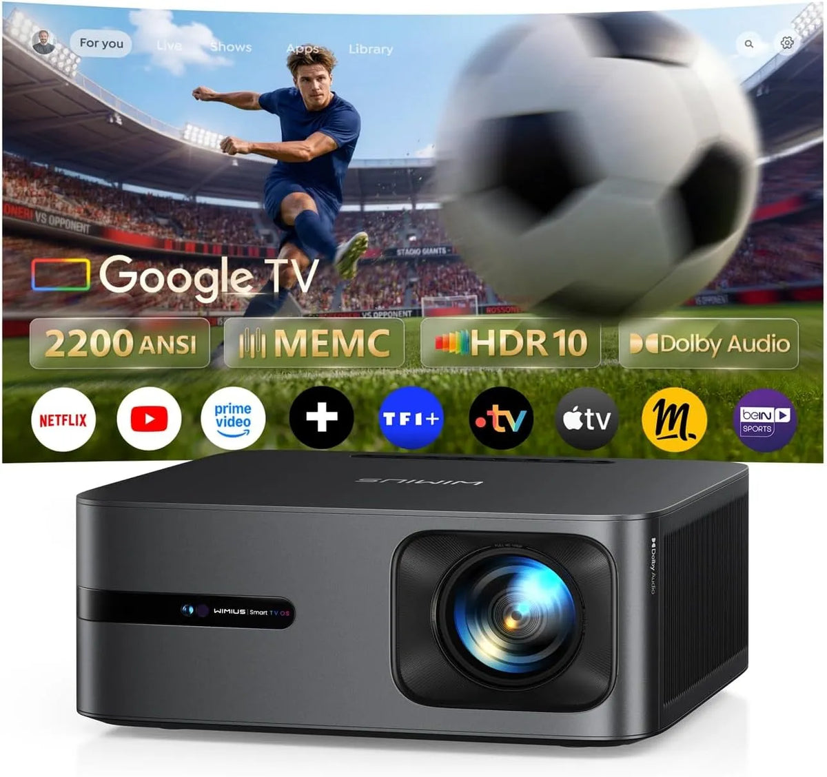 Google 14.0, Dolby 1080P Smart TV, téléviseur, 4K UHD, HDR, HDMI, Wi-Fi, Bluetooth, HDR10, Vidéoprojecteur 4K MEMC【2300 ANSI, Dolby 48W】 Auto Focus