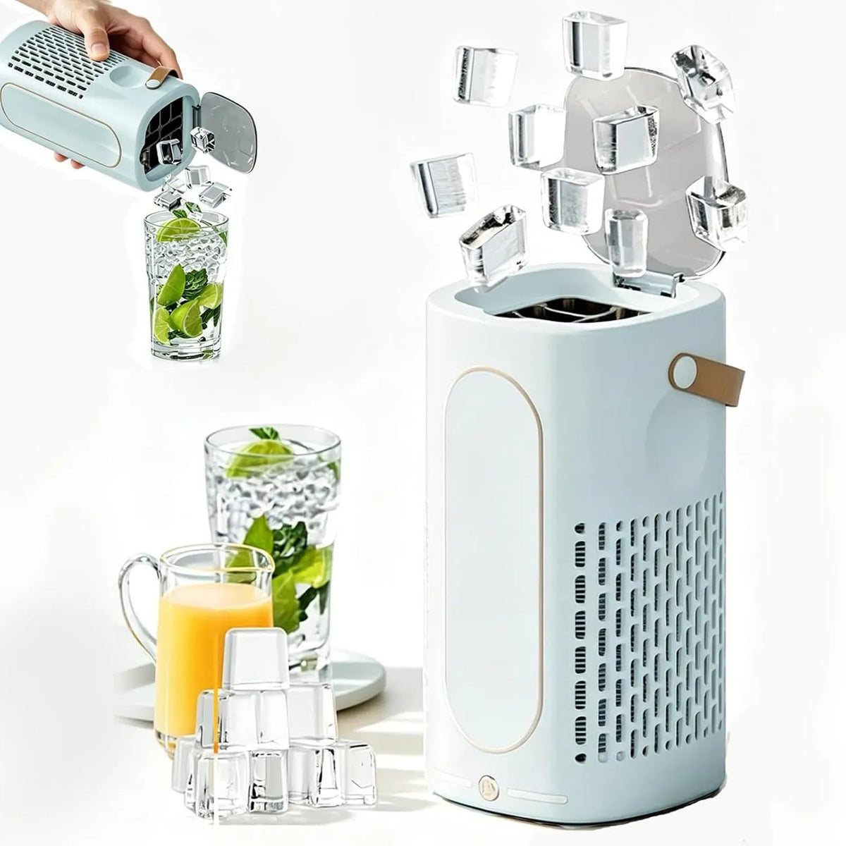 Machine à glaçons, 12 V, portable, bleu, fabrication de glace de 15 à 20 minutes, 10 cubes par cycle, alimentation CC