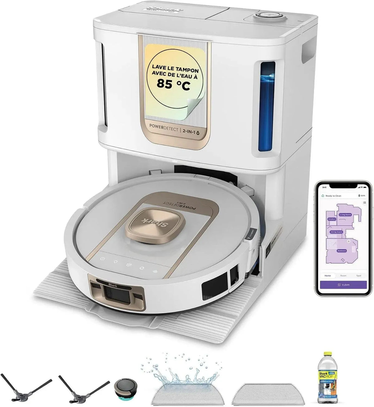 Robot aspirateur AV2910XEEUWH, vidage automatique 60 jours sans sac, désinfection 85°C, 3 h de Nettoyage