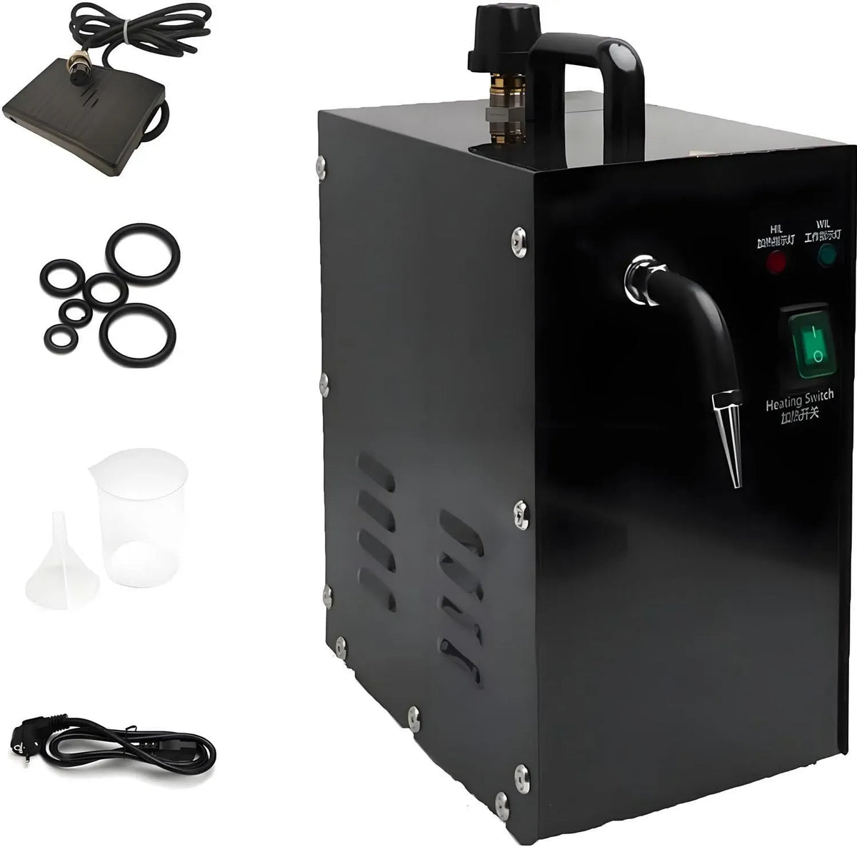 Nettoyeur vapeur INOX 1300W, 2 L, 1300 W, acier inoxydable, noir, Vapeur haute pression nettoie diamants & métaux précieux, 8 min chauffe