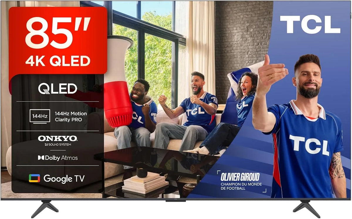 Google 85T8C Smart TV, 85 pouces, 144 Hz, téléviseur, 4K UHD, QLED, HDR, Dolby Vision & Atmos, 144Hz Motion Clarity Pro, Onkyo 2, 1 Sound, FreeSync