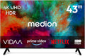 Smart TV MD843201, 43 pouces, téléviseur, HDR, Bluetooth, enregistrement PVR, MEDION 108 cm 43' Téléviseur Ultra HD Smart TV HDR10 Vida Store Prime
