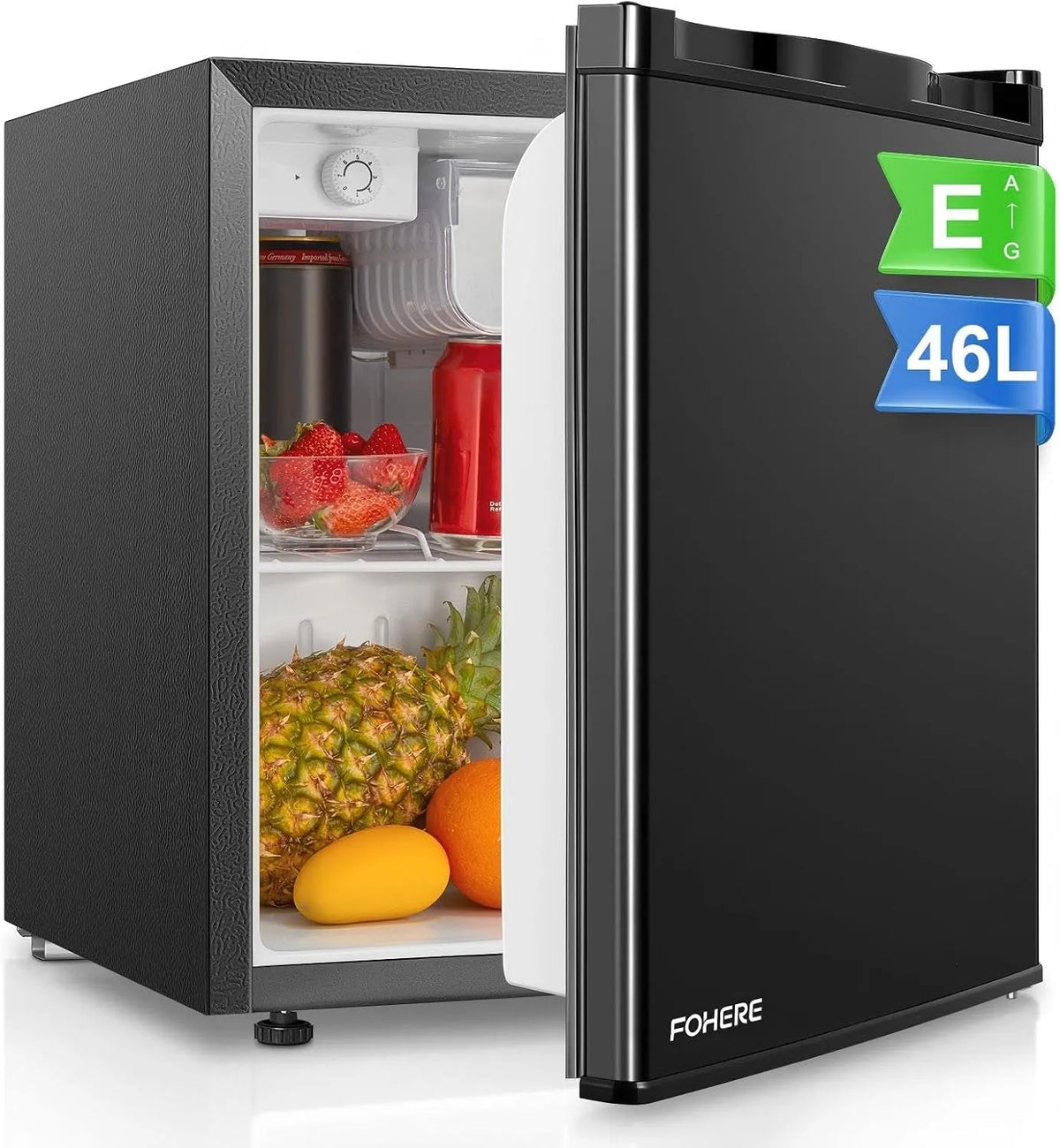 Congélateur, 46 L, thermostat, silencieux, noir, FOHERE Mini Réfrigérateur 46L, Minibar, Économie d'Énergie, Porte Réversible, Adapté à la Maison et