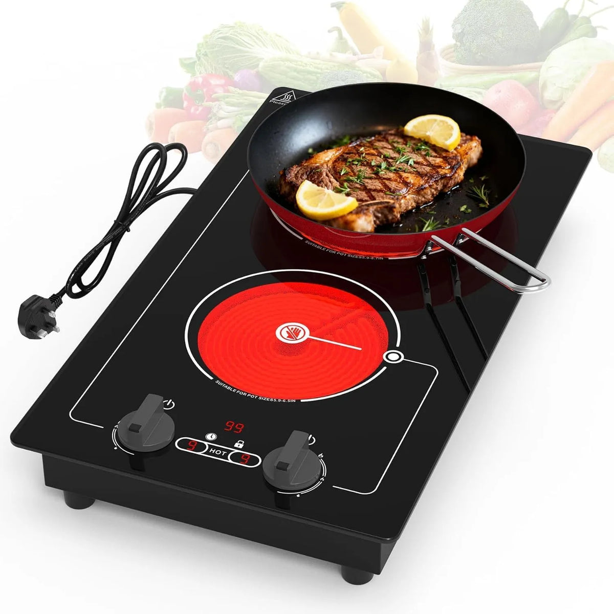 Plaque de cuisson, 3000 W, 220 V, tactile, minuteur, verrouillage, 9 niveaux de puissance, 220V 3000W, design intégré et plan de travail avec bouton