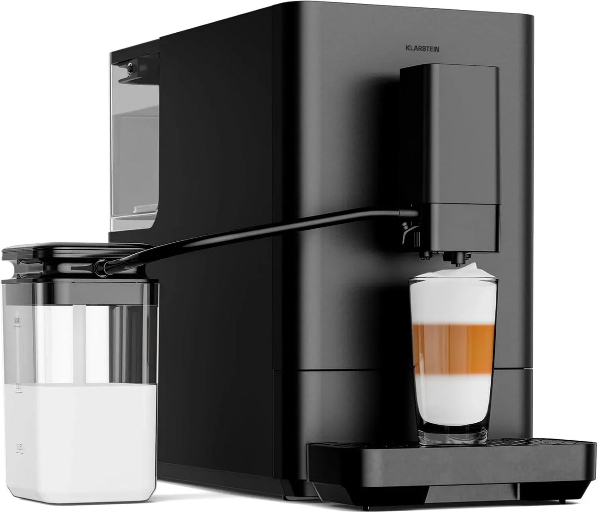 Klarstein Cafetière électrique, 0,75 L, tactile, grand réservoir, acier inoxydable, Broyeur Inox 15 Réglages, 20 Bars, Écran Tactile LED, Cappuccino