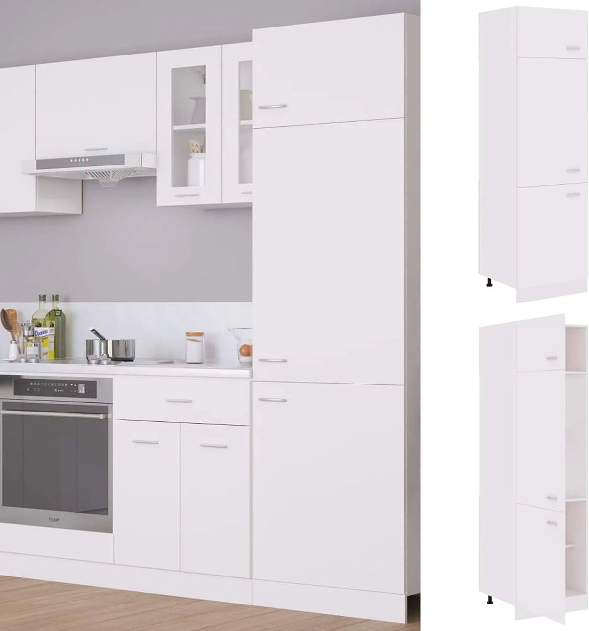 Réfrigérateur, 60x57x207 cm, décoration de salon, restaurant, blanc, Meuble de Rangement avec 3 Portes et 4 Étagères, Homgoday Armoire de, Hôtel