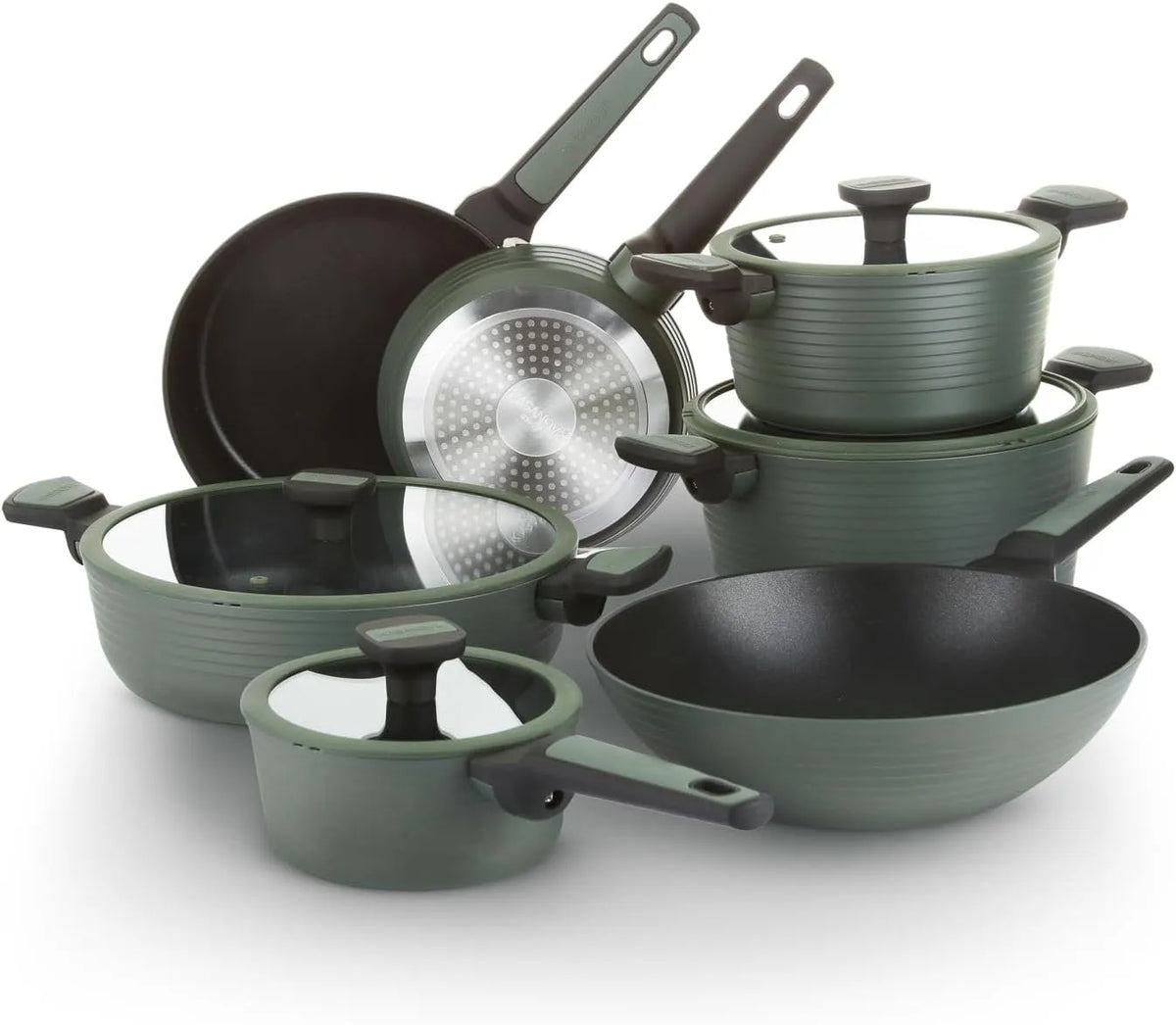 Batterie, batterie de casseroles et poêles, 11 pièces, vert, cuisine 11 pièces Corredo 2.0