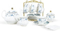 Bleu Floral Service à Café, fanquare 21 Pièces de Service à Thé en Porcelaine pour la Femme, Ensembles de Thé Vintage équipé de Tasses à Café et