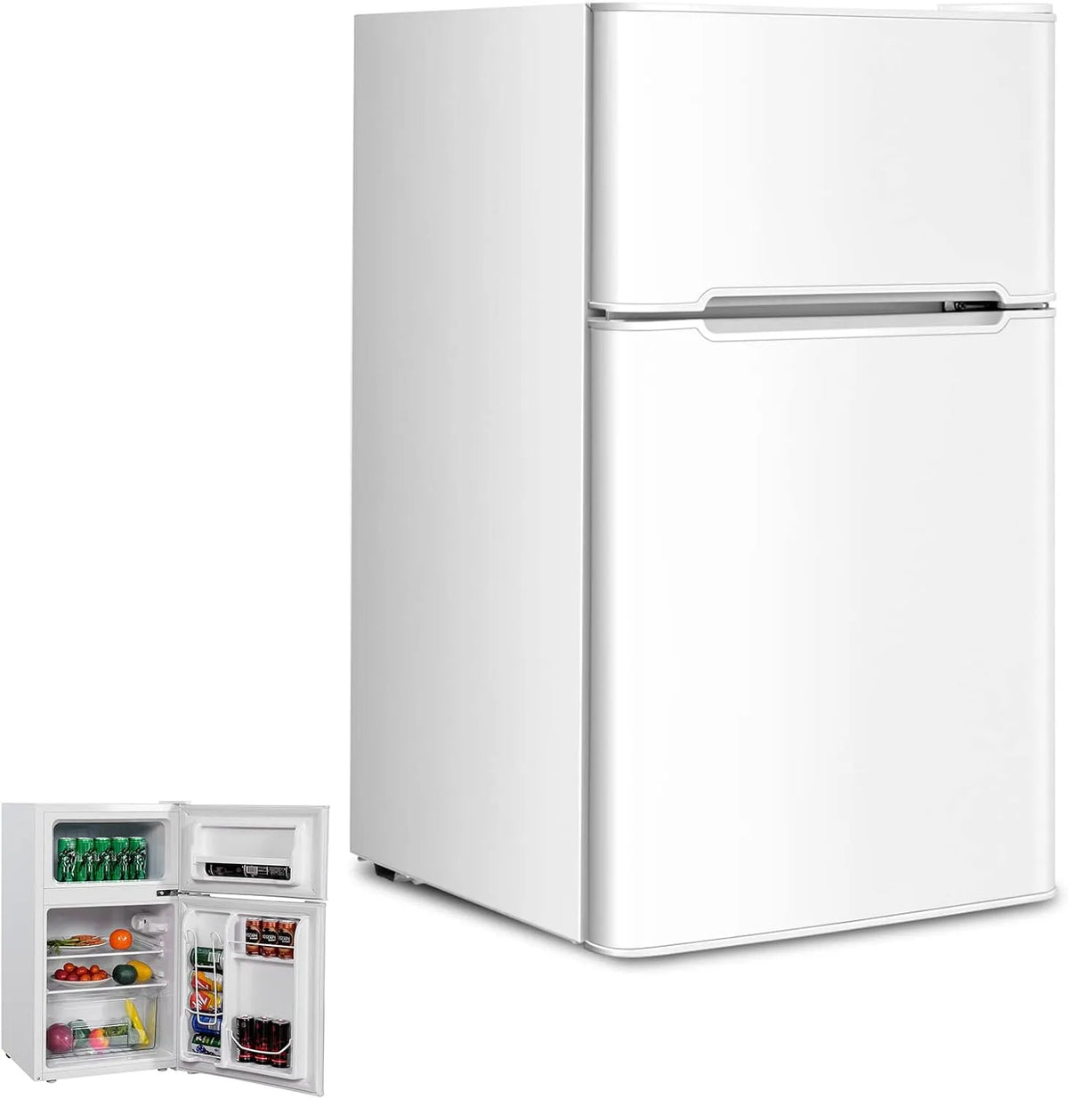 Congélateur RLEAx4LIFE, 90 L, 0 à 10 °C, 2 zones de température, armoire congélateur, blanc, Frigo Réfrigérateur Rétro 90L Double Porte, Bac Légumes