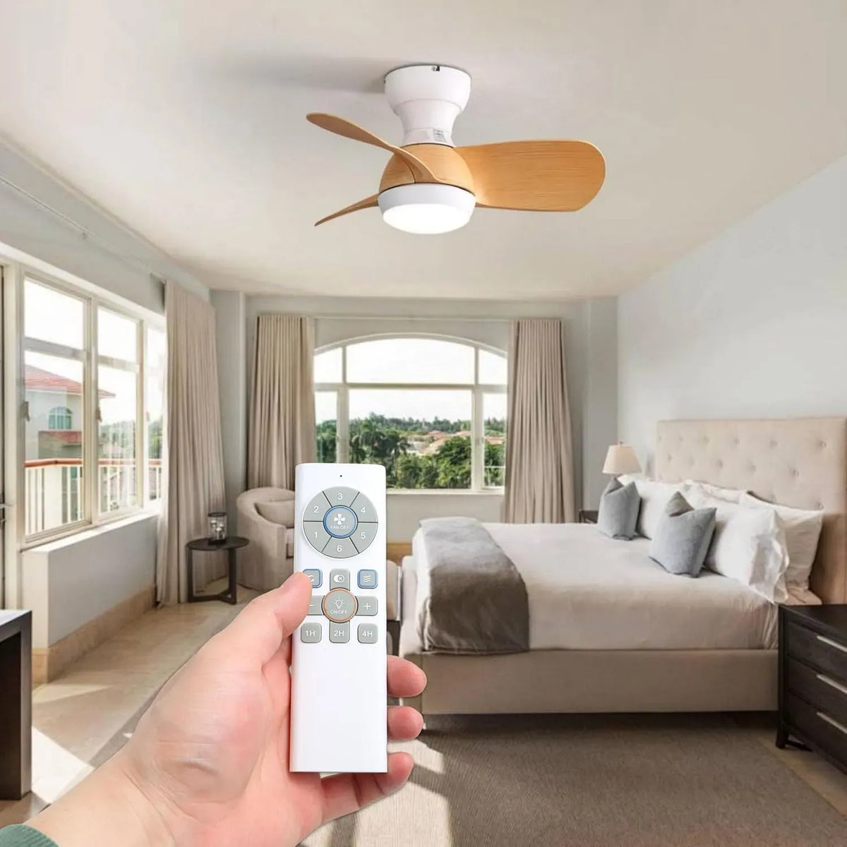 Ventilateur, silencieux, ventilateur pour circulation d'air, Ventilateur lumiere plafond effet bois