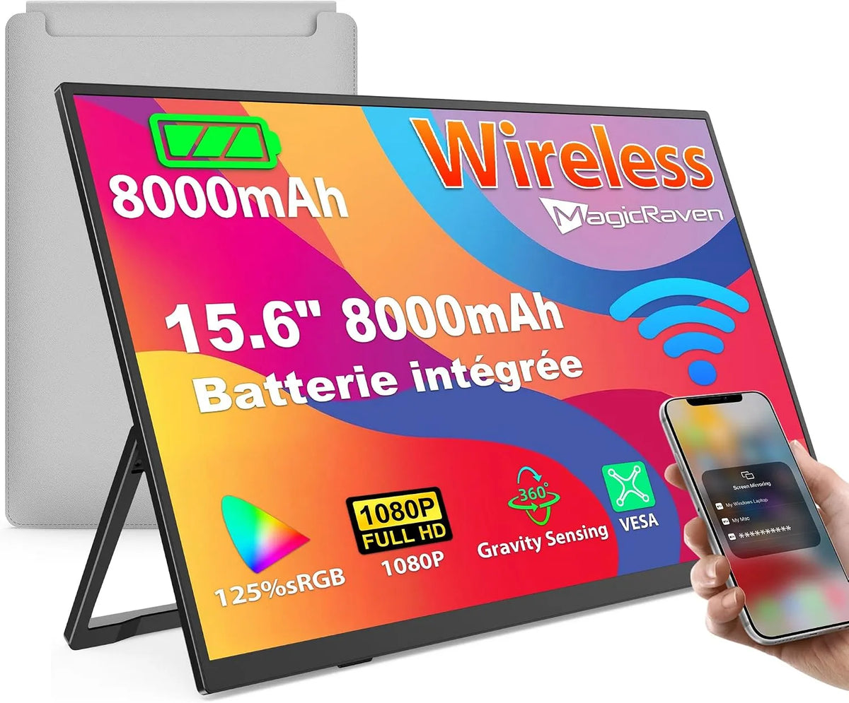 Moniteur 8000mAh 1080P, 15, 6 pouces, portable, dalle IPS, écran PC, Tablette, Téléphone, Extension écran pour PC