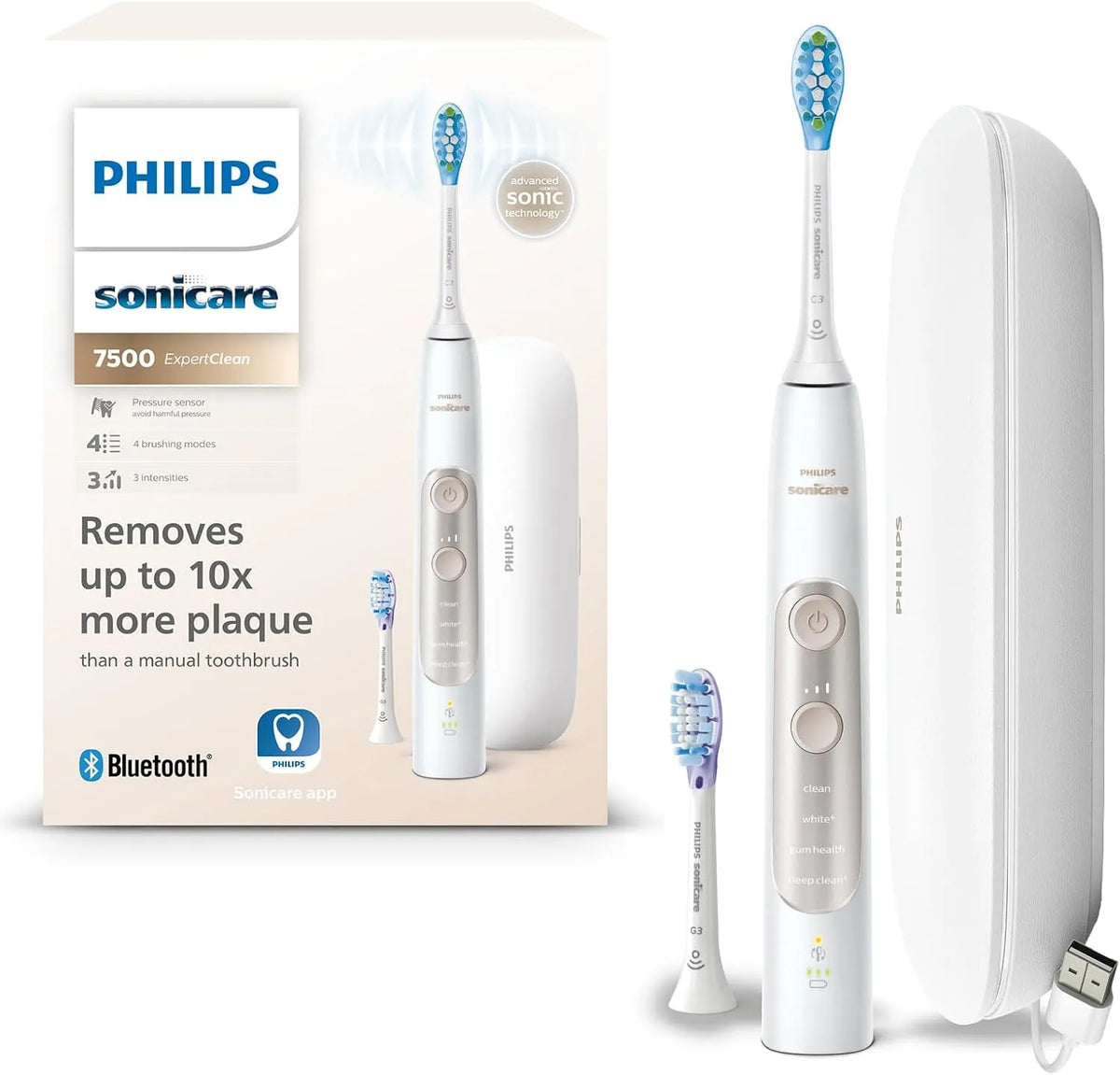 Philips HX9691/02 Capteur, Brosse, brosse à dents rechargeable, application, 3 niveaux, dalle IPS, 4 modes, blanc