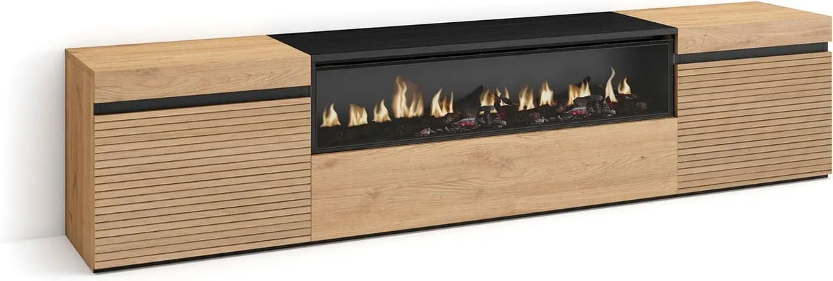 Meuble TV, 80 pouces, 200x45x35cm, foyer électrique, Skraut Home