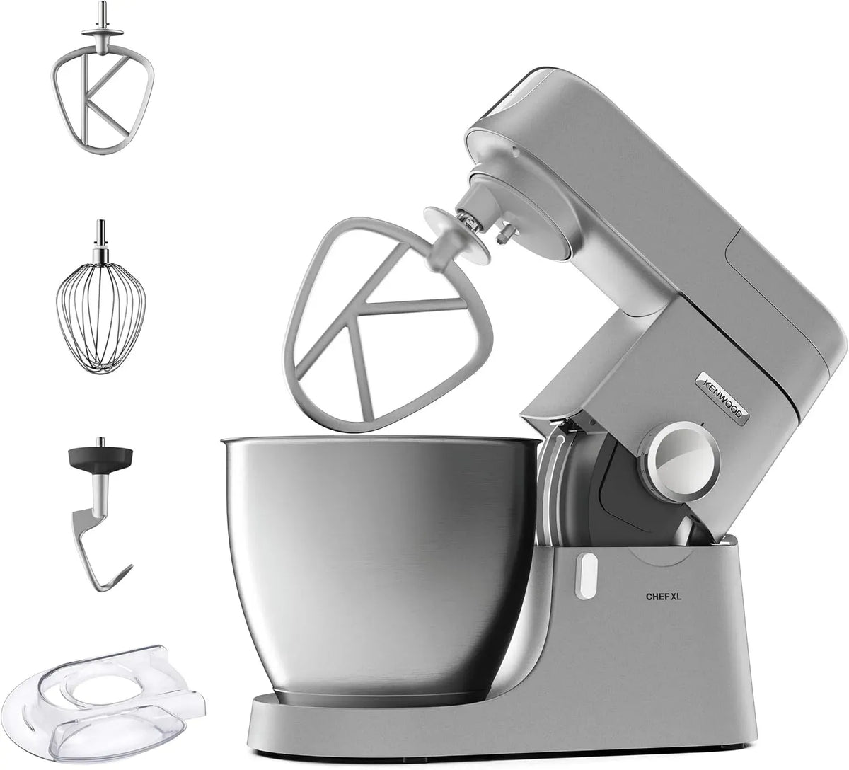 Kenwood KVL4100S Robot de cuisine, 6,7 L, 1200 W, Robot pâtissier planétaire Chef XL, grand bol de 6,7 litres, 3 accessoires de mélange, acier