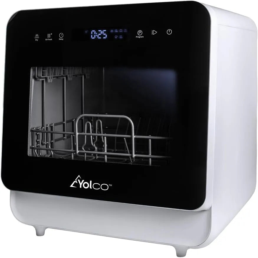 Lave-vaisselle, 5 L, 6 programmes, Yolco DWM02, grand réservoir, eau chaude 75 °C, appartement, pour 2 à 3 couverts, autoportant, idéal pour cuisine